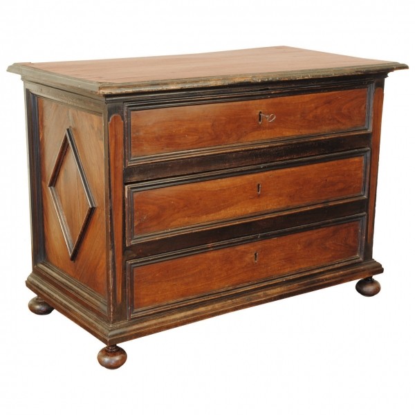 3-Drawer Walnut Ebonized Commode
