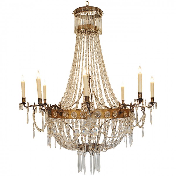 Gilt Iron and Gesso 8-Light Chandelier