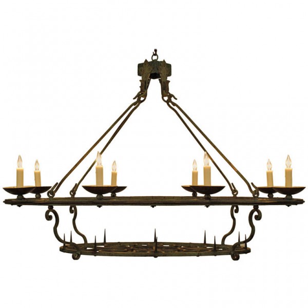 Wrought and Painted Iron Oval-esque, 2-Tier 8-Light Chandelier