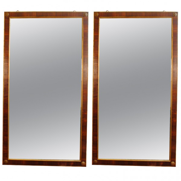 Tall Pair of Walnut and Giltwood Mirrors