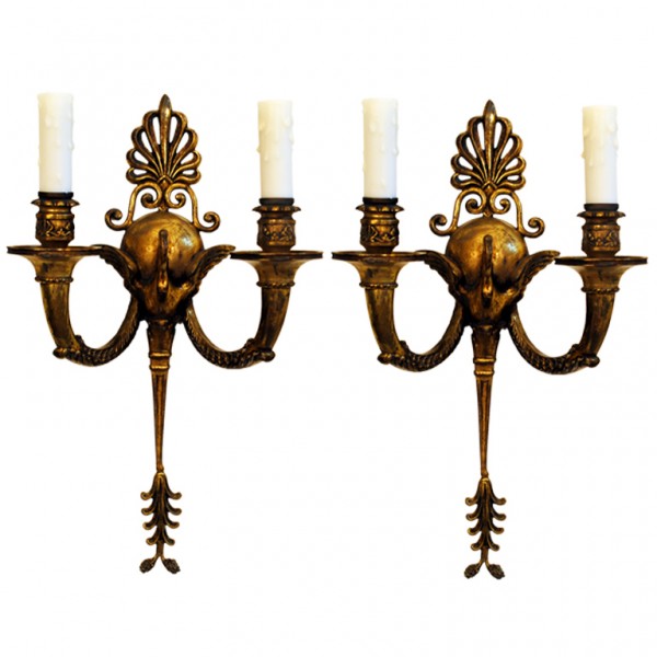 Pair of Brass 2-Arm Sconces