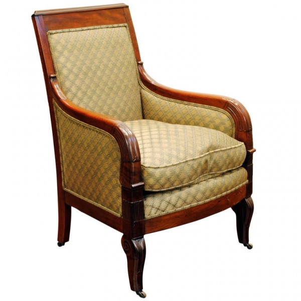 Carved Mahogany and Upholstered Desk Chair
