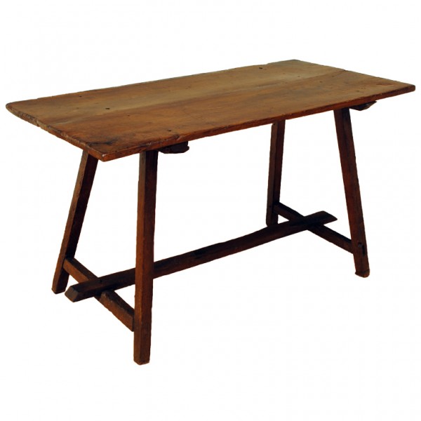 Walnut and Pinewood Trestle Form Table/Console