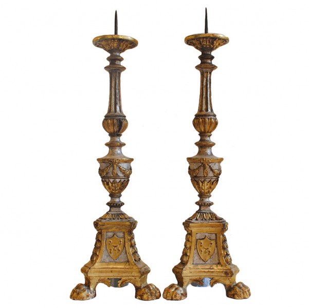 Pair of Giltwood and Silver Gilt Torcheres