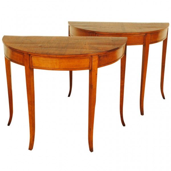 Pair of  Neapolitan Walnut Demilune Consoles