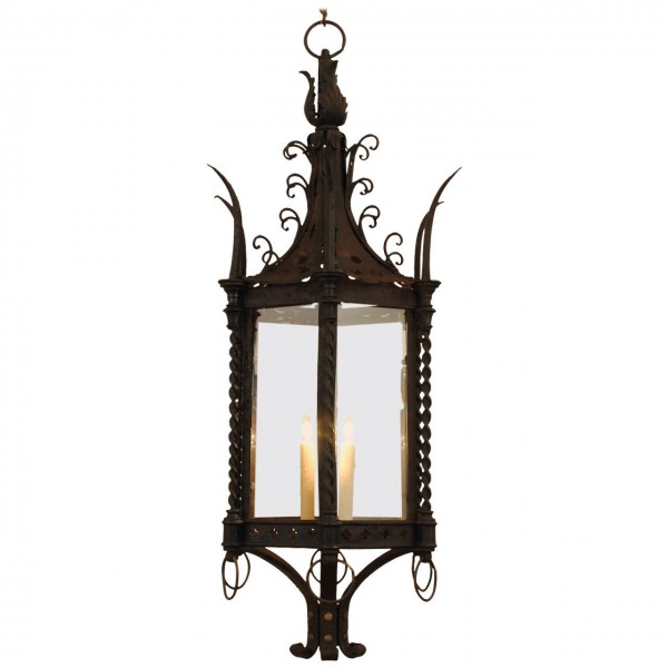 Large Hexagonal Wrought Iron Lantern