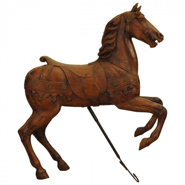 Carved Walnut and Brass Decorated Carousel Horse
