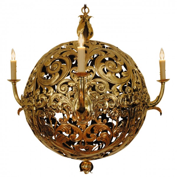 Brass Orb 3-light Chandelier 