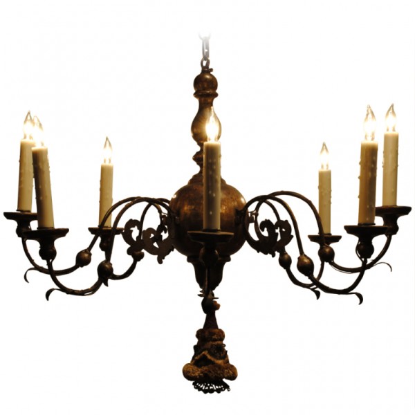Turned Giltwood, Iron, & Metal 8-Light Chandelier