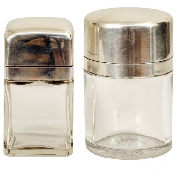 Pair of Glass and Sterling Silver Vanity Receptacles
