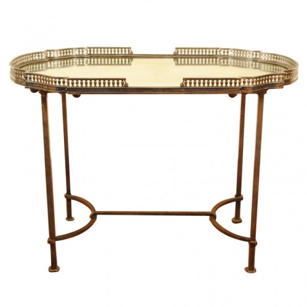 Silvered Brass Mirrored Plateau on Later Iron Stand