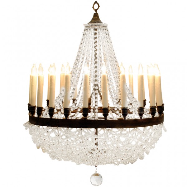 Rare & Unique Brass & Glass 24-Light Chandelier