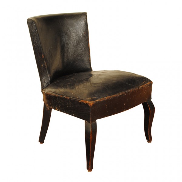 Diminutive Ebonized and Leather Upholstered Chair