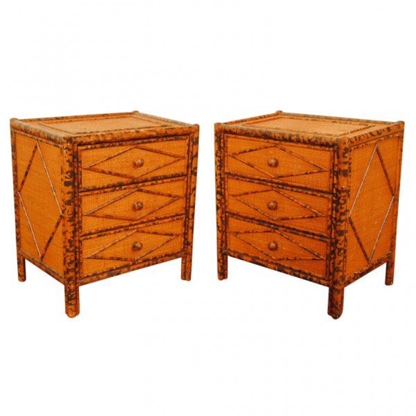 Pair of Faux Bamboo and Rattan Bedside Commodes