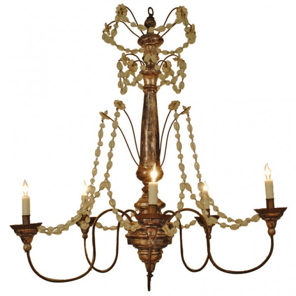 Silver Gilt and Blown Glass 5-Light Chandelier