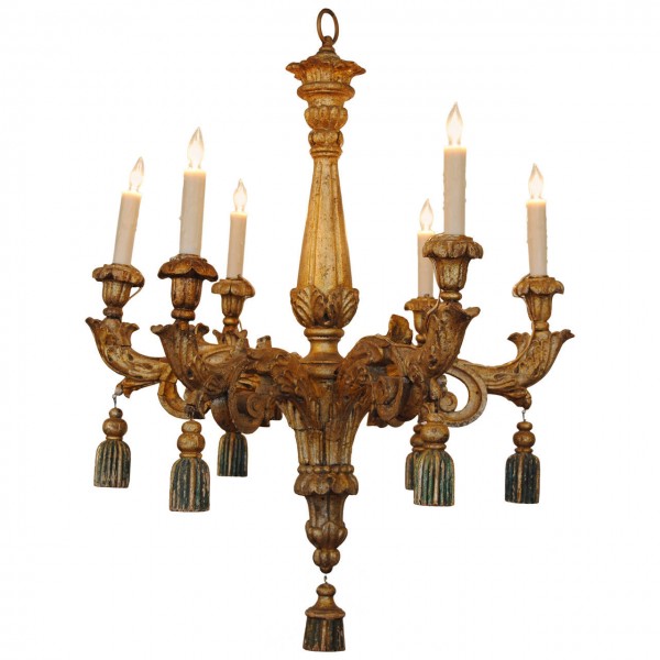 Giltwood 6-Arm Chandelier 