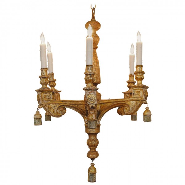 Carved Giltwood 6-Arm Chandelier