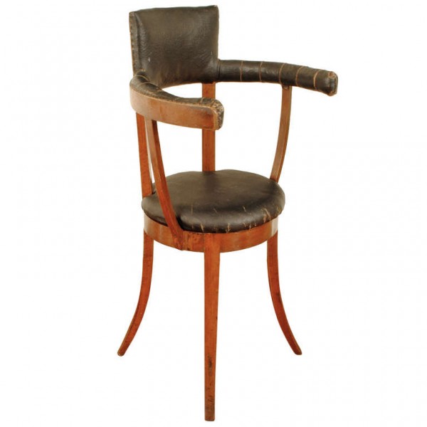 A Rare and Unusual Cherrywood and Leather Upholstered Tall Chair
