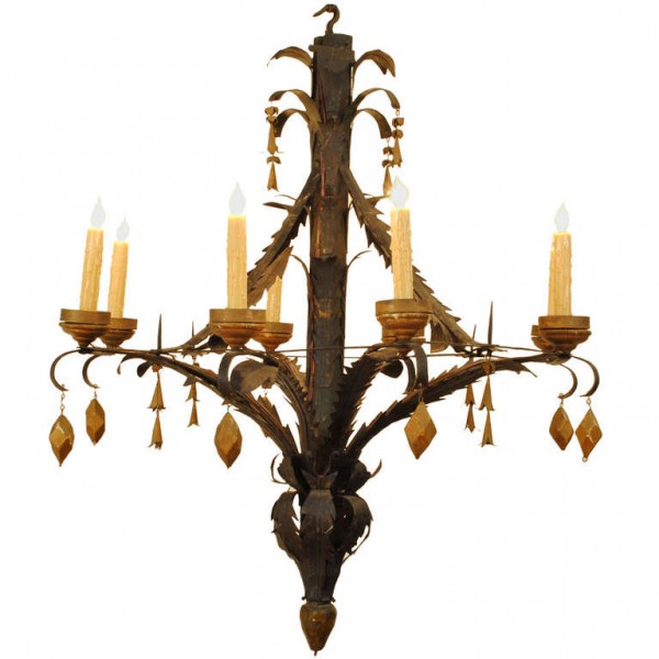 Piemontese, Wooden, Iron, and Metal 8-Light Chandelier