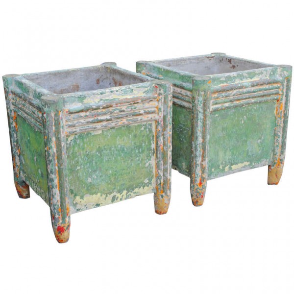 Pair of Cast Cement Painted Garden Planters