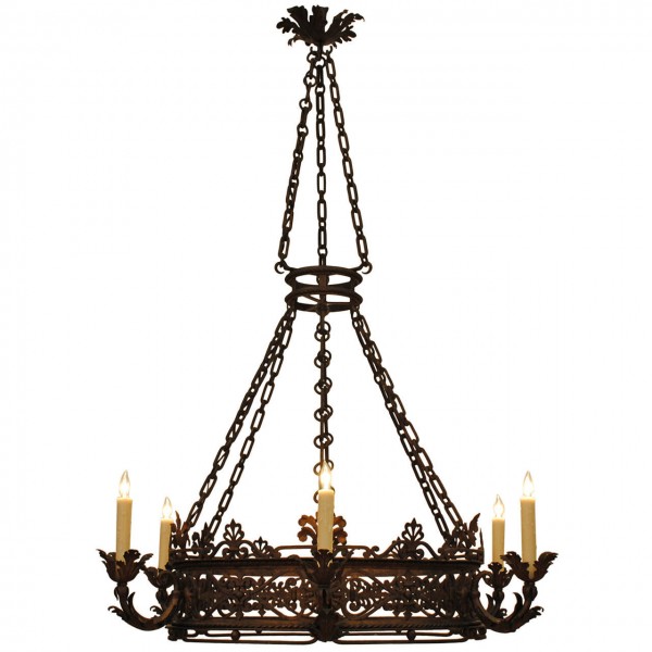 Wrought and Faded Gilt Iron 6-Light Chandelier