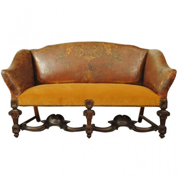 Leather and Velvet Upholstered Settee