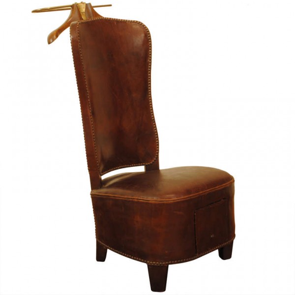 Walnut and Leather Upholstered Dressing Chair
