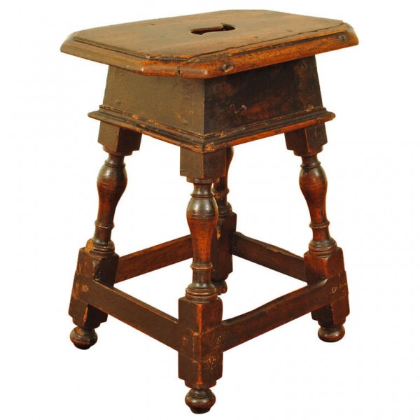 Carved Walnut Milking Stool 