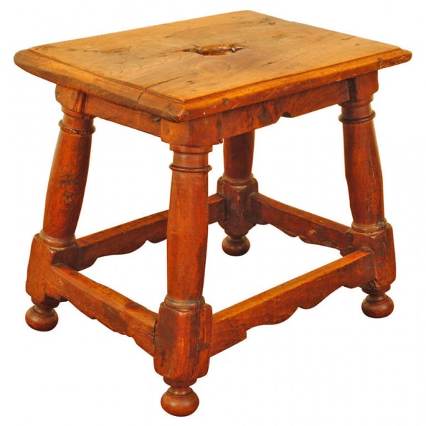 Carved Walnut Milking Stool 