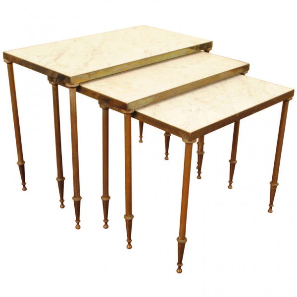 Set of Three Brass and Marble Nesting Tables 