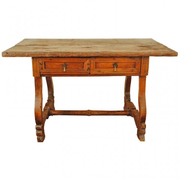 Chestnut and Walnut 2-Drawer Table 