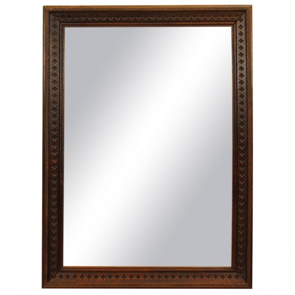 Carved Oak Mirror, Greek Key and Quatrefoils