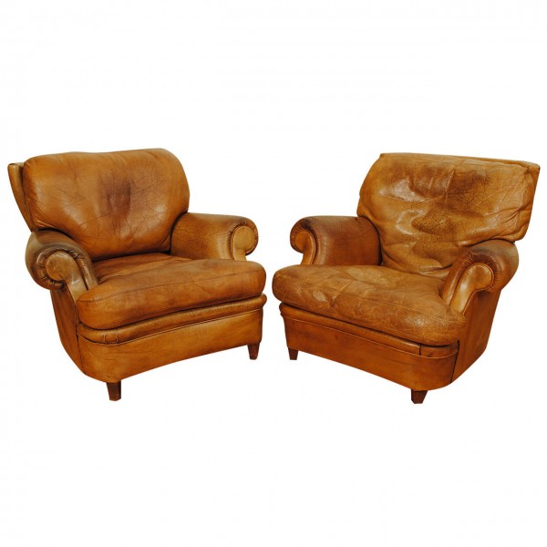 Near Pair of Leather Upholstered Club Chairs