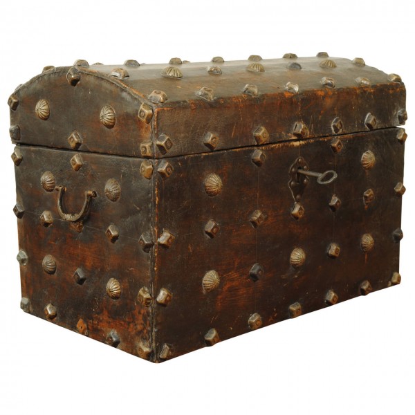 Leather Upholstered Carrying Trunk with Brass Nailheads