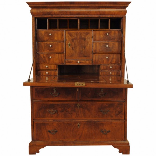 Walnut and Walnut Veneereed Secretaire