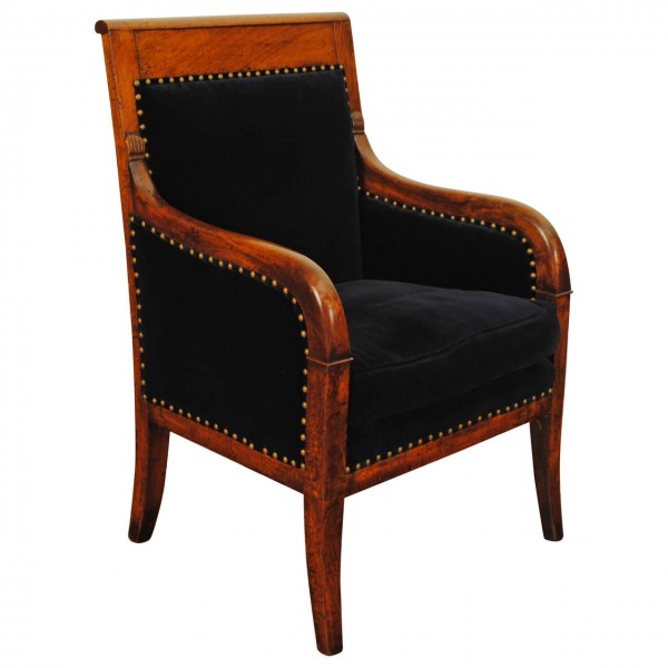 Walnut Bergere Upholstered in Blue Velvet