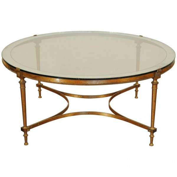 Brass and Silvered Brass Round Coffee Table with Ringed Mirror Glass Top