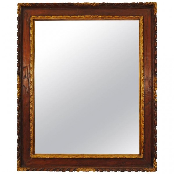 Carved and Veneered Walnut and Giltwood Frame/Mirror