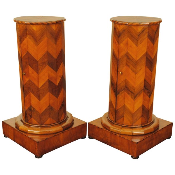 Walnut and Fruitwood Veneered Pedestal Cabinets