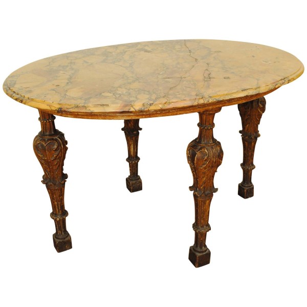 Oval Giltwood and Marble-Top Center Table