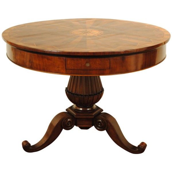 Walnut and Inlaid 3-Drawer Center Table