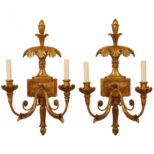 Pair of Beautifully Carved Giltwood Wall Sconces