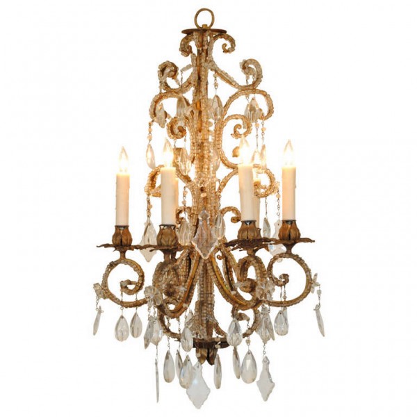 Gilt Iron and Glass 6-Light Chandelier