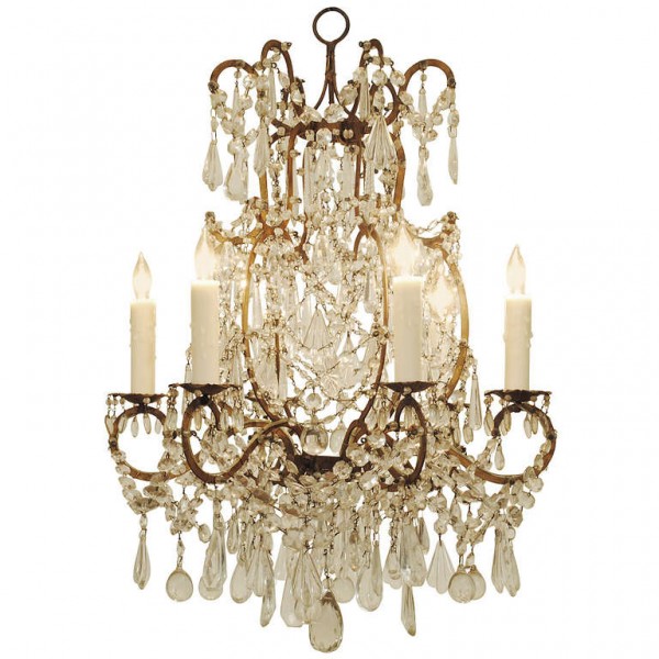 Heavily Decorated Gilt Iron 6-Light Chandelier