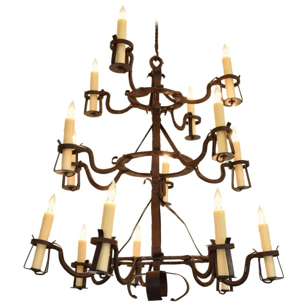 Wrought Iron 16-Light, 3-Tier Chandelier