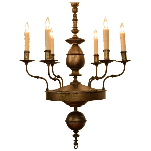 Patinated Brass 6-Light Chandelier