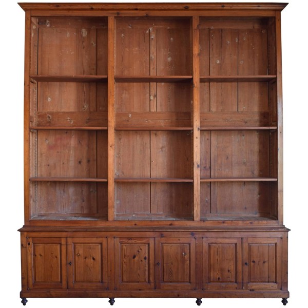 Large Bookcase in Chestnut, Open Shelves and Locking Cabinets