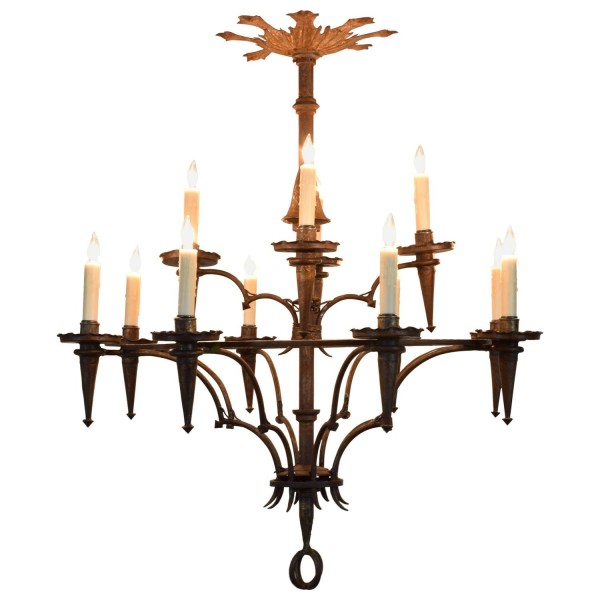 Gilt Iron 12-Light Chandelier, UL Wired