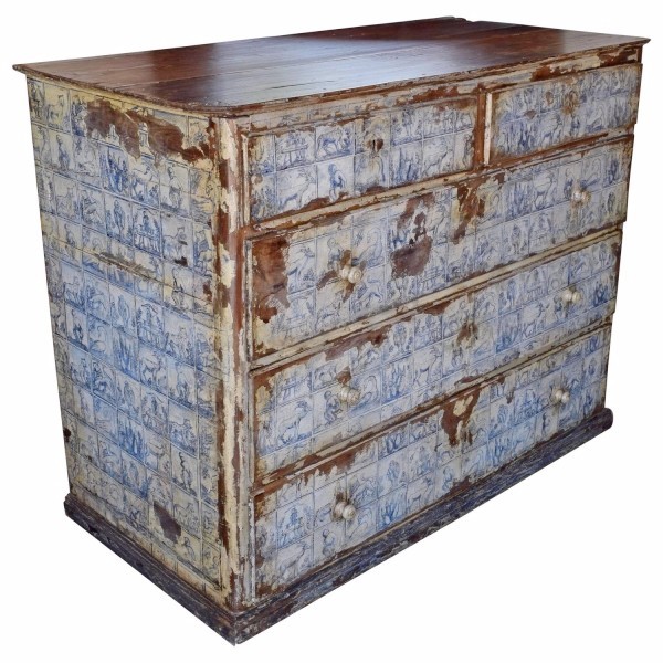 Unusual Walnut and Painted 5-Drawer Commode