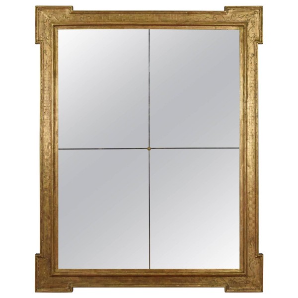 Large Incised Giltwood Mirror, Four Mirror Plates